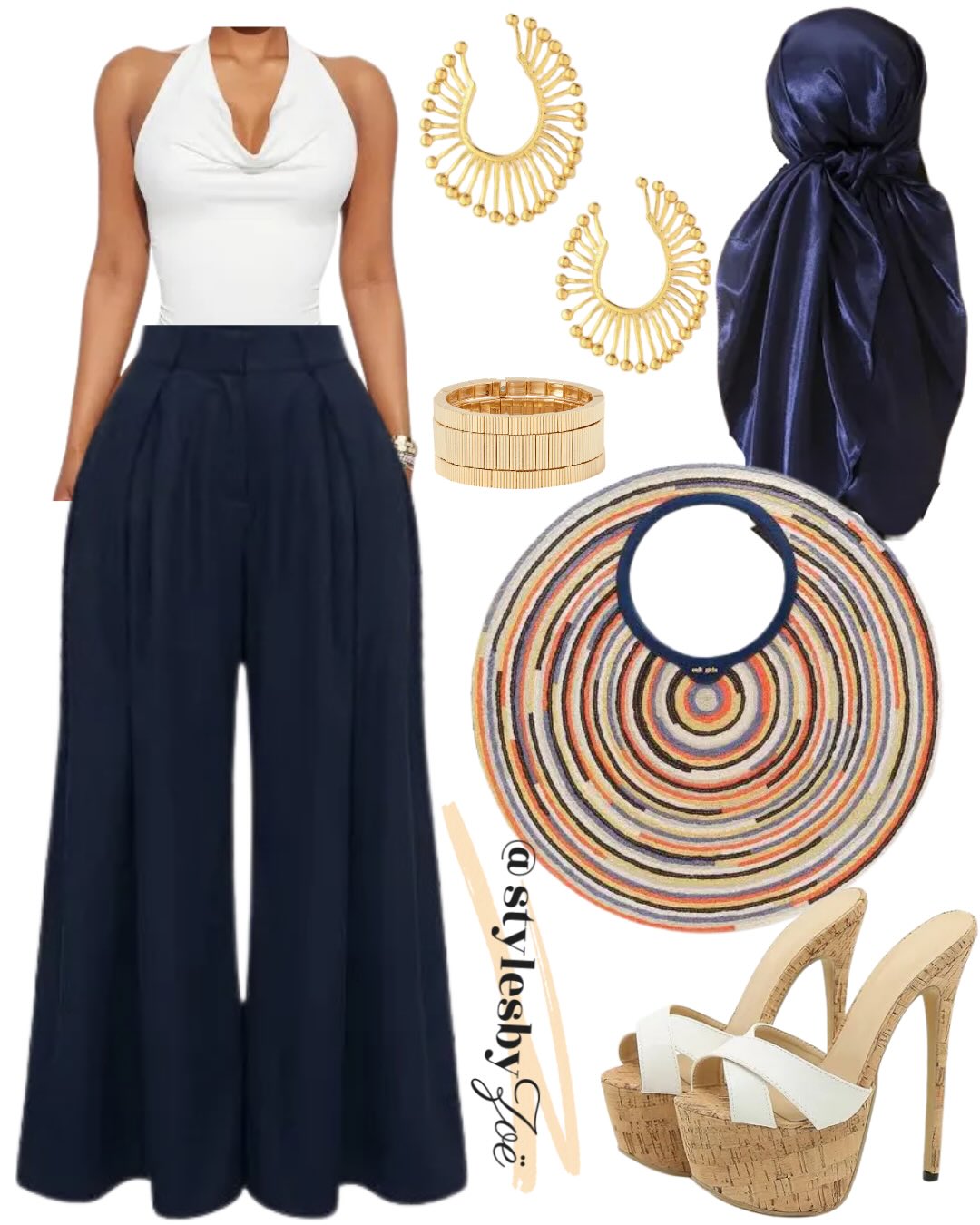 A White Halter Top and Navy Wide-Leg Trousers: One of the Cleanest Ways to Dress Up Summer Navy